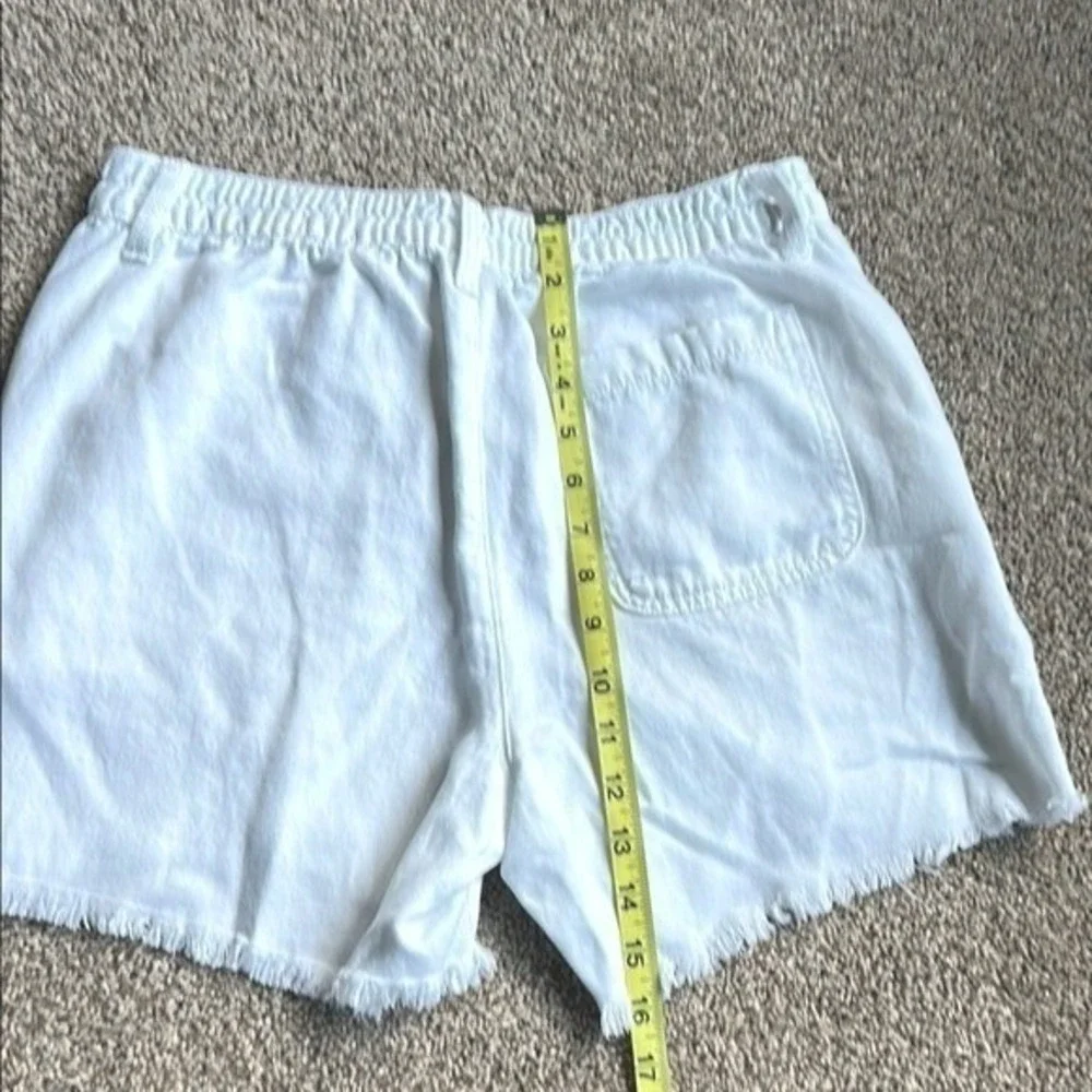 Aerie White Denim Shorts Frayed Hem Lyocell Linen Blend High‎ Waist Small
